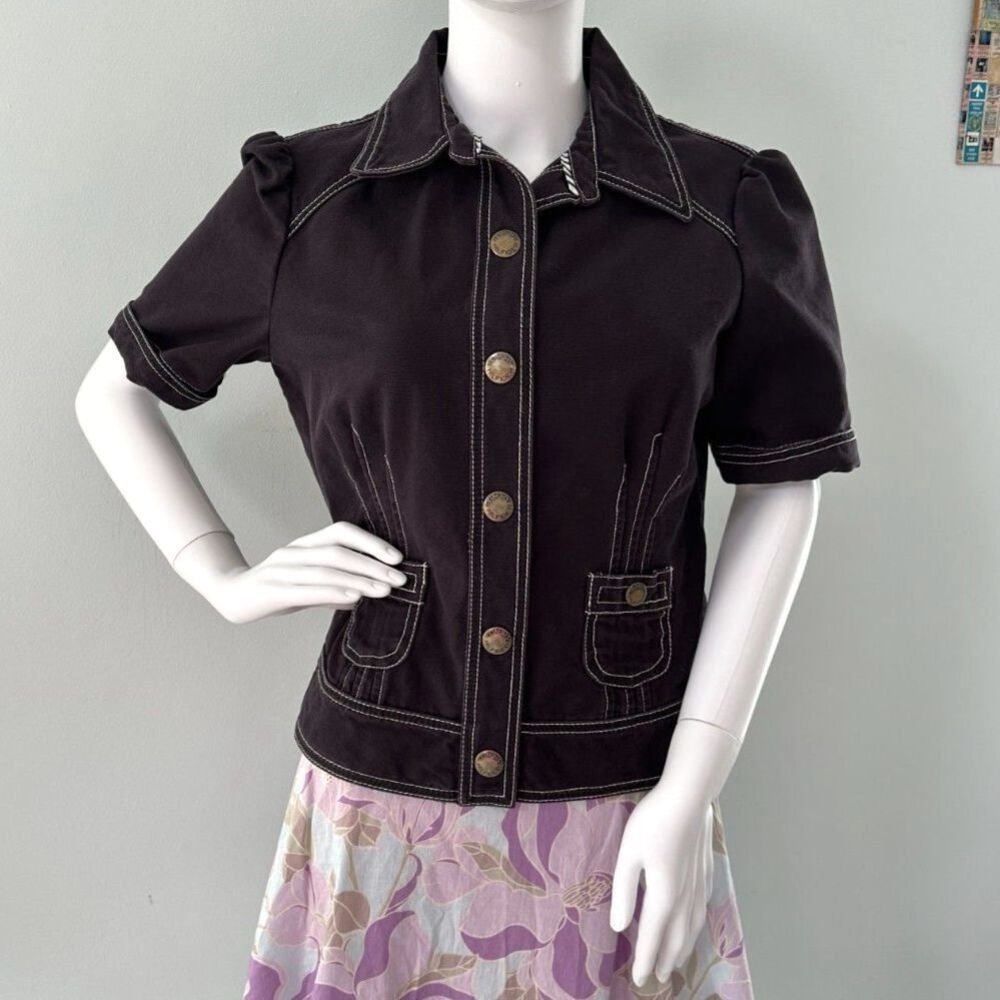 Y2k Tommy Hilfiger Women's Short Sleeve Faded Navy Blue Jacket Top size M